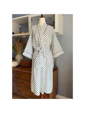 70s 80s Vintage David Brown Boutique Robe Dressing Gown Retro Polka Dot